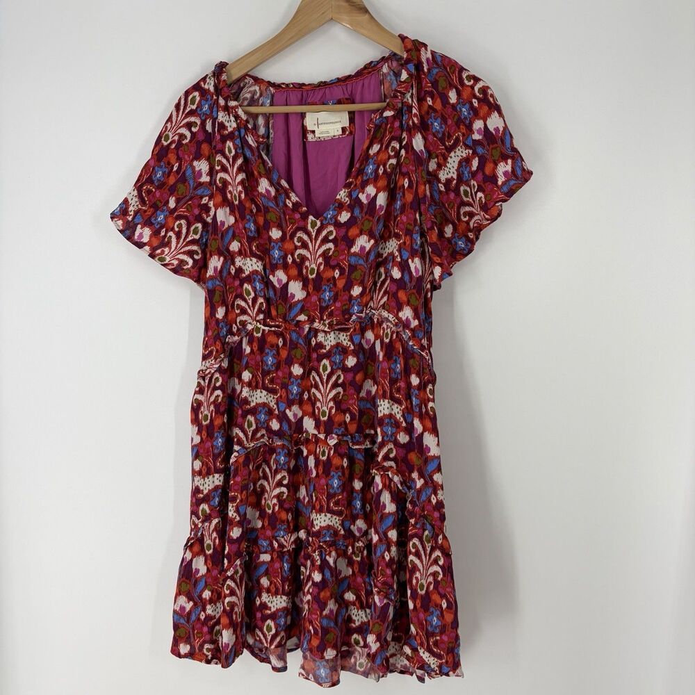 by Anthropologie Dress Small Womens Red Robin Tiered Flowy Mini Floral Boho